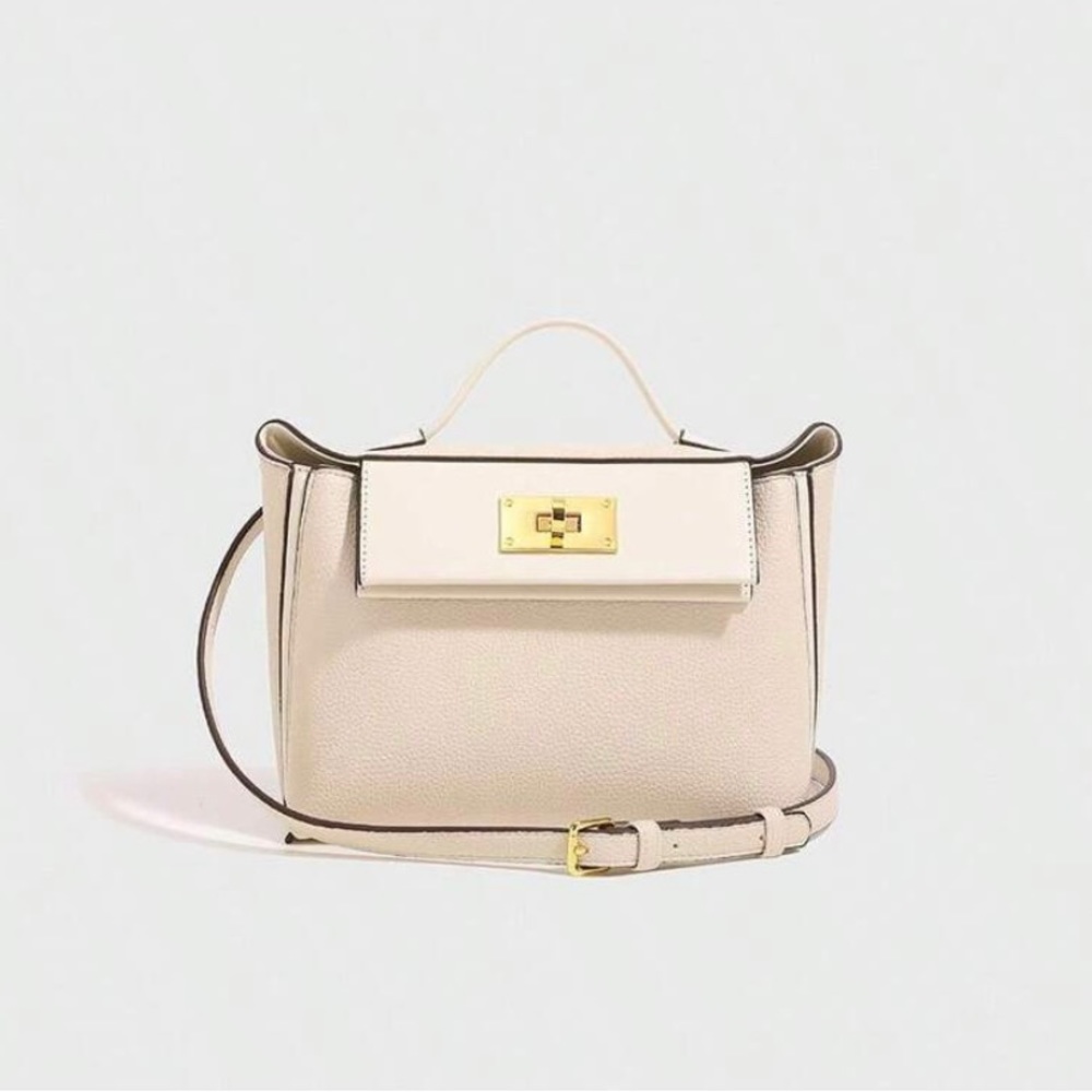 White PU/Faux Leather 24/24 Mini Style Handbag Crossbody Shoulder Bag Handheld - Picture 2 of 5